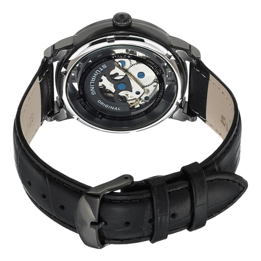 Stuhrling Winchester 44 Automatic Black Dial Leather Strap Men's Watch