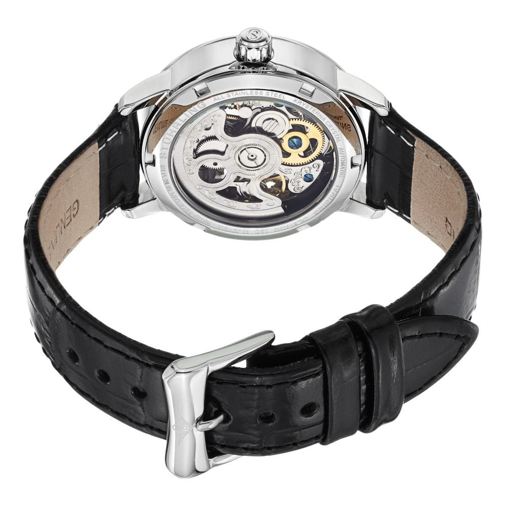 Stuhrling Memoire Automatic Black Mother-of-Pearl Dial Black Leather Strap  Women's Watch