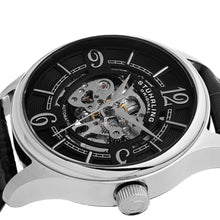 Load image into Gallery viewer, Stuhrling Delphi 992 Automatic Silver Tone Case Black Leather Strap Men&#39;s Watch