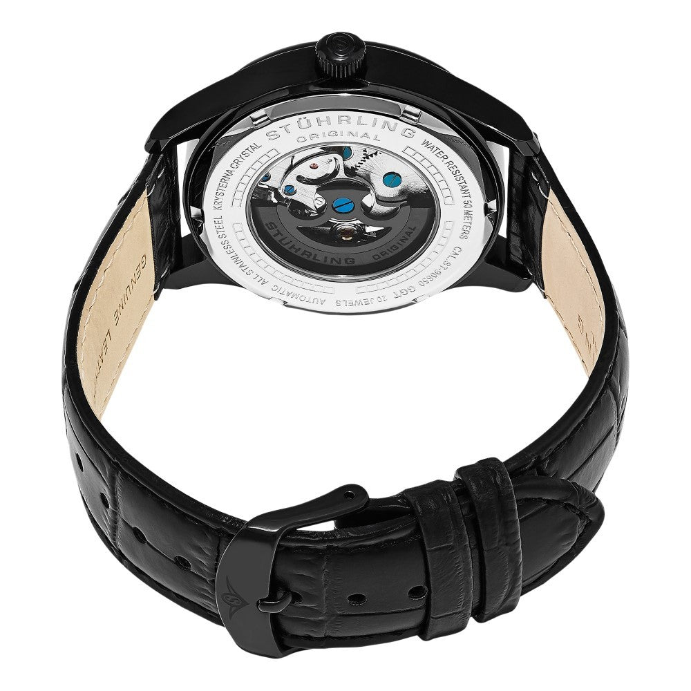 Stuhrling Delphi 992 Automatic Black Case Black Leather Strap Men's Watch