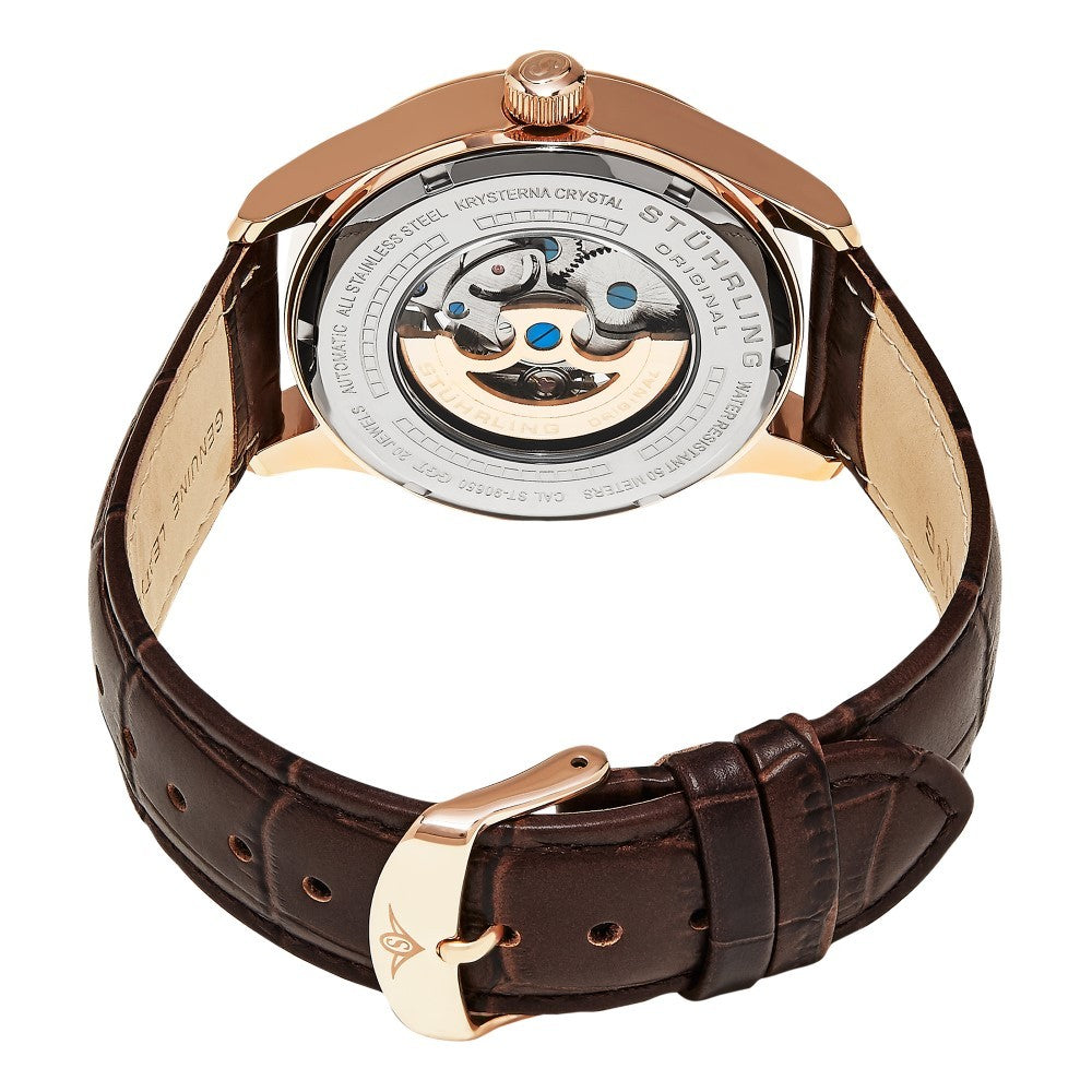 Leather Stuhrling Skeleton Watch Rose Gold Stuhrling Delphi 992