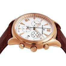 Load image into Gallery viewer, Alexander Mens Multifunction Chronograph Quartz Watch with Stainless Steel Rose Gold Tone Case on Brown Embossed Genuine Leather Strap, Silver Dial