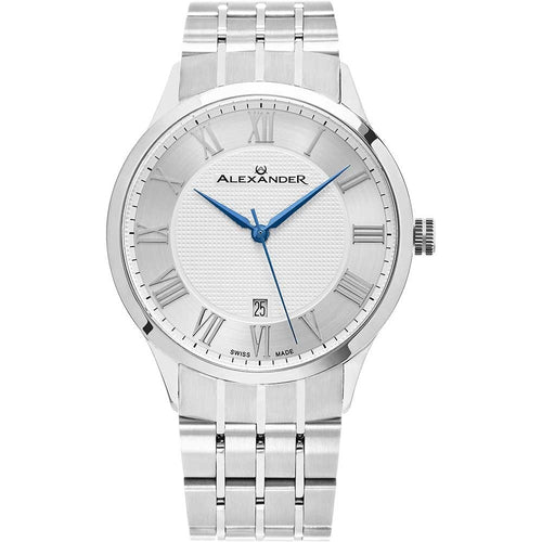Alexander Mens Quartz Watch with Stainless Steel Case on Stainless Steel bracelet, Silver-patterned Dial