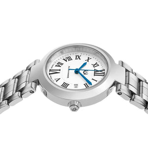 Alexander Ladies Quartz Small-second Date Watch with Stainless Steel Case on Stainless Steel Bracelet, Silver Dial