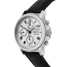 Load image into Gallery viewer, Alexander Mens Automatic Chronograph Watch with Stainless Steel Case on Black leather strap, Silver Dial