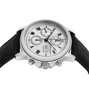 Alexander Mens Automatic Chronograph Watch with Stainless Steel Case on Black leather strap, Silver Dial
