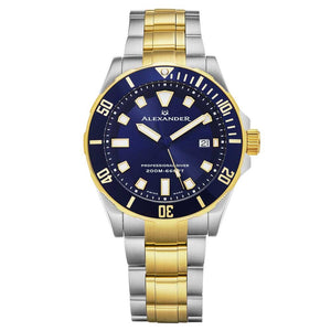 Alexander Vathos Quartz Blue Dial Two Tone Bracelet Men's Diver Watch
