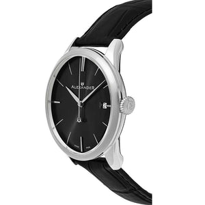 Alexander Sophisticate Swiss Quartz Silver Tone Case Leather Strap Men's Watch
