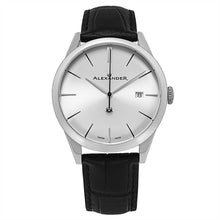 Load image into Gallery viewer, Alexander Sophisticate Swiss Quartz Silver Tone Case Leather Strap Men&#39;s Watch