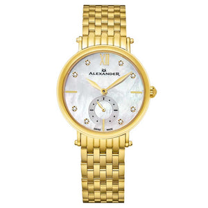 Alexander Roxana Diamond White Mother of Pearl Dial Gold Tone Women's Watch