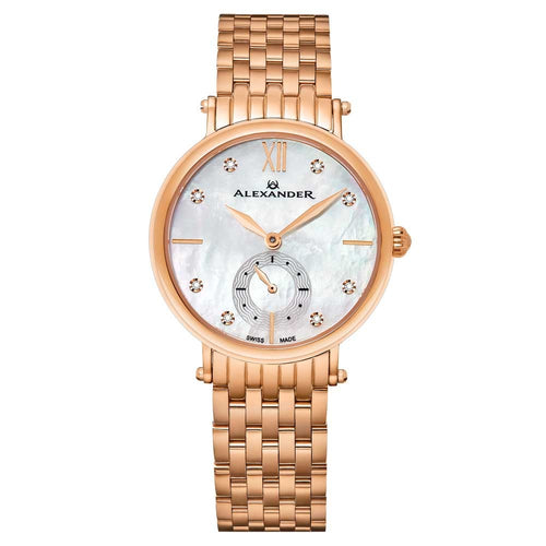 Alexander Roxana Diamond White Mother of Pearl Dial Rose Gold Tone Women's Watch