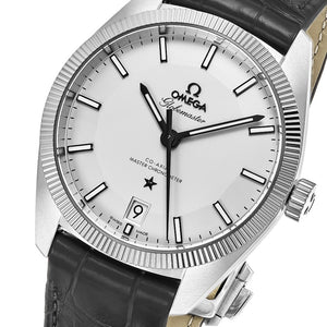 Omega Men's Constellation Globemaster Grey Leather Strap Swiss Automatic Watch