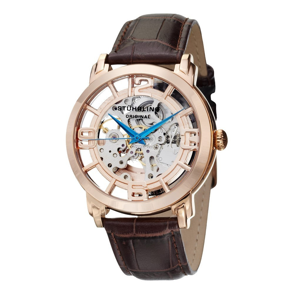 Stuhrling Winchester 44 Automatic Rose Tone Dial Leather Strap Men's Watch