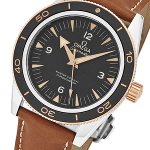 Omega Men's Seamaster 300M Leather Strap Sedna Gold Automatic Watch