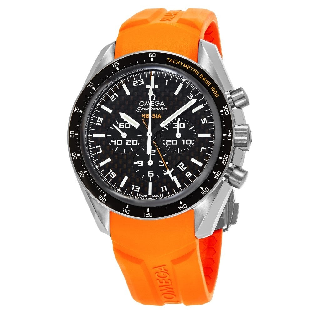 Omega Men's Speedmaster HB-SIA Solar GMT Chronograph Orange Rubber Strap Watch