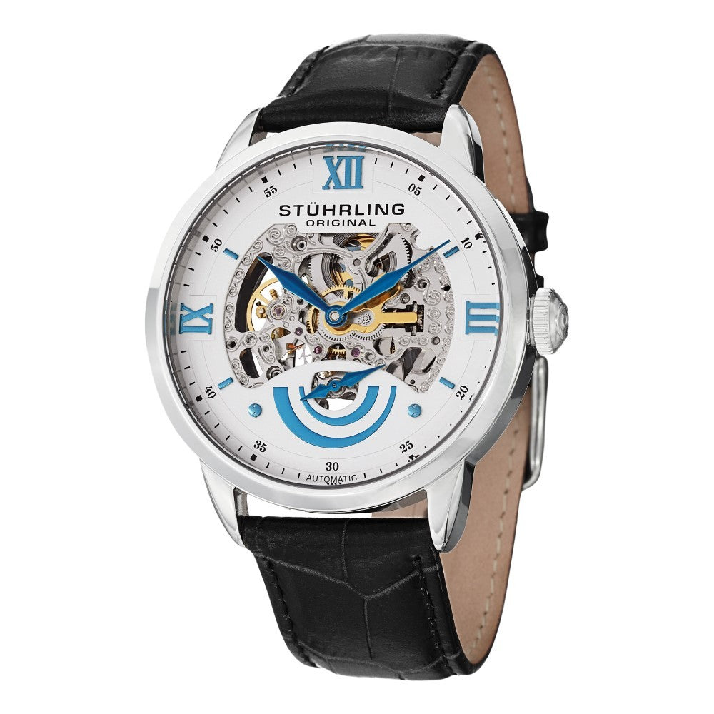 Stuhrling Executive II Automatic White Dial Leather Strap Men's Watch