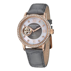 Stuhrling Memoire Automatic White Mother-of-Pearl Dial Grey Leather Strap Women's Watch