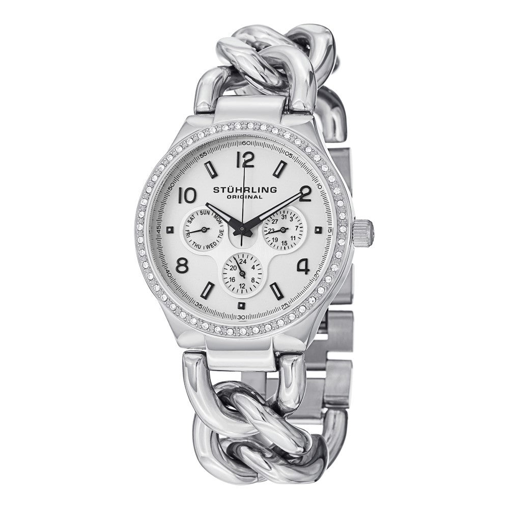 Stuhrling Lady Renoir Shine Quartz Silver Tone Chain Bracelet Women's Watch