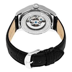 Stuhrling Delphi 992 Automatic Silver Tone Case Black Leather Strap Men's Watch