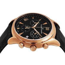 Load image into Gallery viewer, Alexander Mens Multifunction Chronograph Quartz Watch with Stainless Steel Rose Gold Tone Case on Black Embossed Genuine Leather Strap, Black Dial