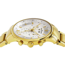 Load image into Gallery viewer, Alexander Mens Quartz Chronograph Multifunction Watch with Yellow Gold Tone Stainless Steel Case on Yellow Gold Tone Stainless Steel Bracelet, Silver-patterned Dial