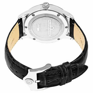 Alexander Mens Quartz Watch with Stainless Steel Case on Black Embossed Genuine Leather Strap, Silver-patterned Dial