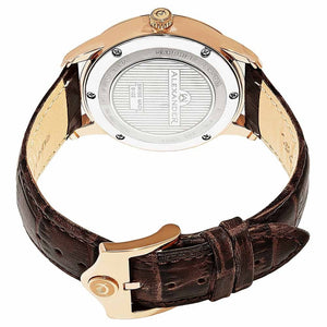 Alexander Mens Quartz Watch with Rose Gold Tone Stainless Steel Case on Brown Embossed Genuine Leather Strap, Silver-patterned Dial