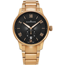 Load image into Gallery viewer, Alexander Mens Quartz Watch with Rose Gold Tone Stainless Steel Case on Rose Gold Tone Stainless Steel Bracelet, Black-patterned Dial