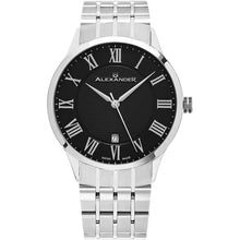 Load image into Gallery viewer, Alexander Mens Quartz Watch with Stainless Steel Case on Stainless Steel bracelet, Black-patterned Dial