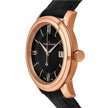 Load image into Gallery viewer, Alexander Mens Quartz Watch with Stainless Steel Rose Gold Tone Case on Black Embossed Genuine Leather Strap, Black Dial