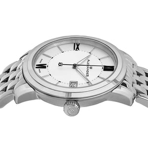 Alexander Mens Quartz Watch with Stainless Steel Case on Stainless Steel Bracelet, Silver Dial