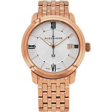Load image into Gallery viewer, Alexander Mens Quartz Watch with Stainless Steel Rose Gold Tone Case on Stainless Steel Rose Gold Tone Bracelet, Silver Dial