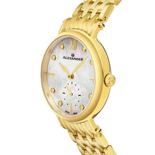 Load image into Gallery viewer, Alexander Ladies Quartz Small-second Watch with Yellow Gold Tone Stainless Steel Case on Yellow Gold Tone Stainless Steel Bracelet, White Mother-of-Pearl Dial