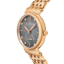 Load image into Gallery viewer, Alexander Ladies Quartz Small-second Watch with Rose Gold Tone Stainless Steel Case on Rose Gold Tone Stainless Steel Bracelet, Black Mother-of-Pearl Dial