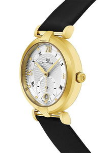 Alexander Olympias Swiss Quartz Yellow Gold Tone Stainless Steel Case Black Satin Strap Women's Watch