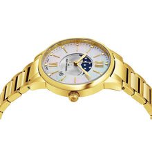Load image into Gallery viewer, Alexander Ladies Quartz Moonphase Date Watch with Yellow Gold Tone Stainless Steel Case on Yellow Gold Tone Stainless Steel Bracelet, Silver Dial