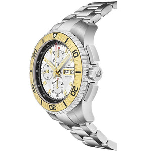 Alexander Mens Automatic Chronograph Watch with Stainless Steel and Yellow Gold PVD Case on Stainless Steel Bracelet, White Dial