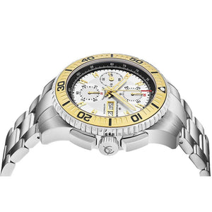 Alexander Mens Automatic Chronograph Watch with Stainless Steel and Yellow Gold PVD Case on Stainless Steel Bracelet, White Dial