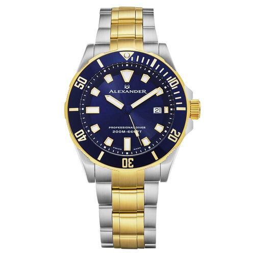 Alexander Vathos Quartz Blue Dial Two Tone Bracelet Men's Diver Watch