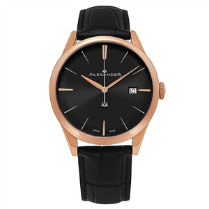 Alexander Sophisticate Swiss Quartz Rose Tone Case Leather Strap Men's Watch