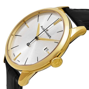 Alexander Sophisticate Swiss Quartz Gold Tone Case Leather Strap Men's Watch