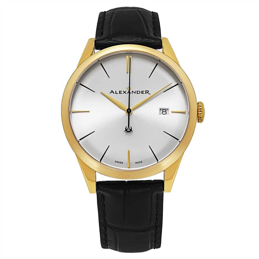 Alexander Sophisticate Swiss Quartz Gold Tone Case Leather Strap Men's Watch