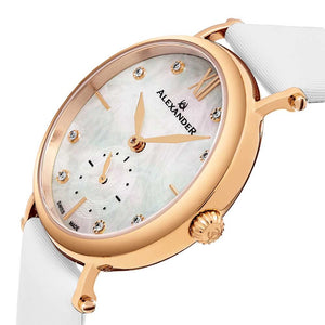 Alexander Roxana Diamond White Mother of Pearl Dial Rose Gold Tone Case Women's Watch