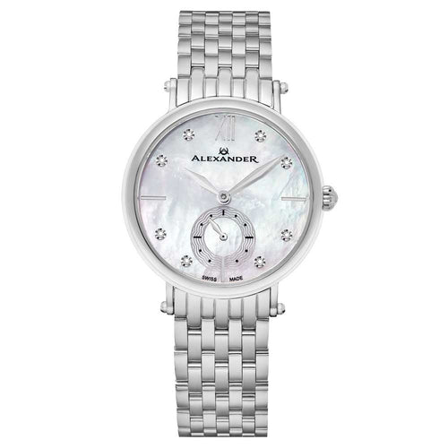 Alexander Roxana Diamond White Mother of Pearl Dial Silver Tone Women's Watch