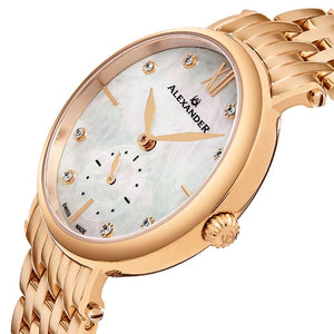 Alexander Roxana Diamond White Mother of Pearl Dial Rose Gold Tone Women's Watch