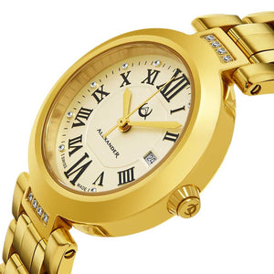Alexander Niki Diamond Swiss Quartz 3-Hand Date Gold Tone Women's Watch