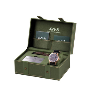 AVI-8 Hawker Hurricane Automatic Rose Tone Brown Dial Genuine Leather Nato Strap Men's Watch