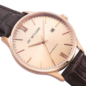 James-McCabe London Automatic Rose Tone Dial Leather Strap Men's Watch