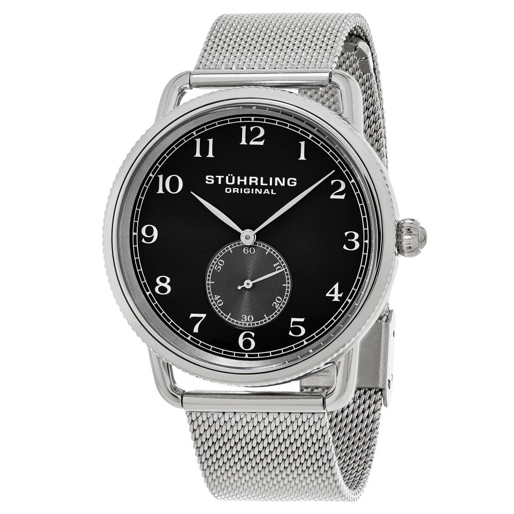 Stuhrling Classique 207M Stainless Steel Mesh Band Black Dial Men's Watch