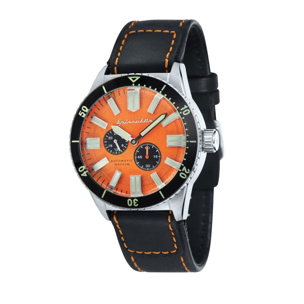 Spinnaker Hass Automatic Orange Dial Leather Strap Men's Watch